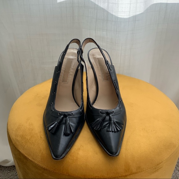 Michael Kors Black Leather Slingback Fringe Mules Size 8.5 - Picture 1 of 8